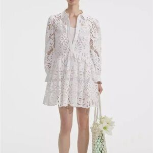 2024 authentic self portrait white cotton lace mini shirt dress